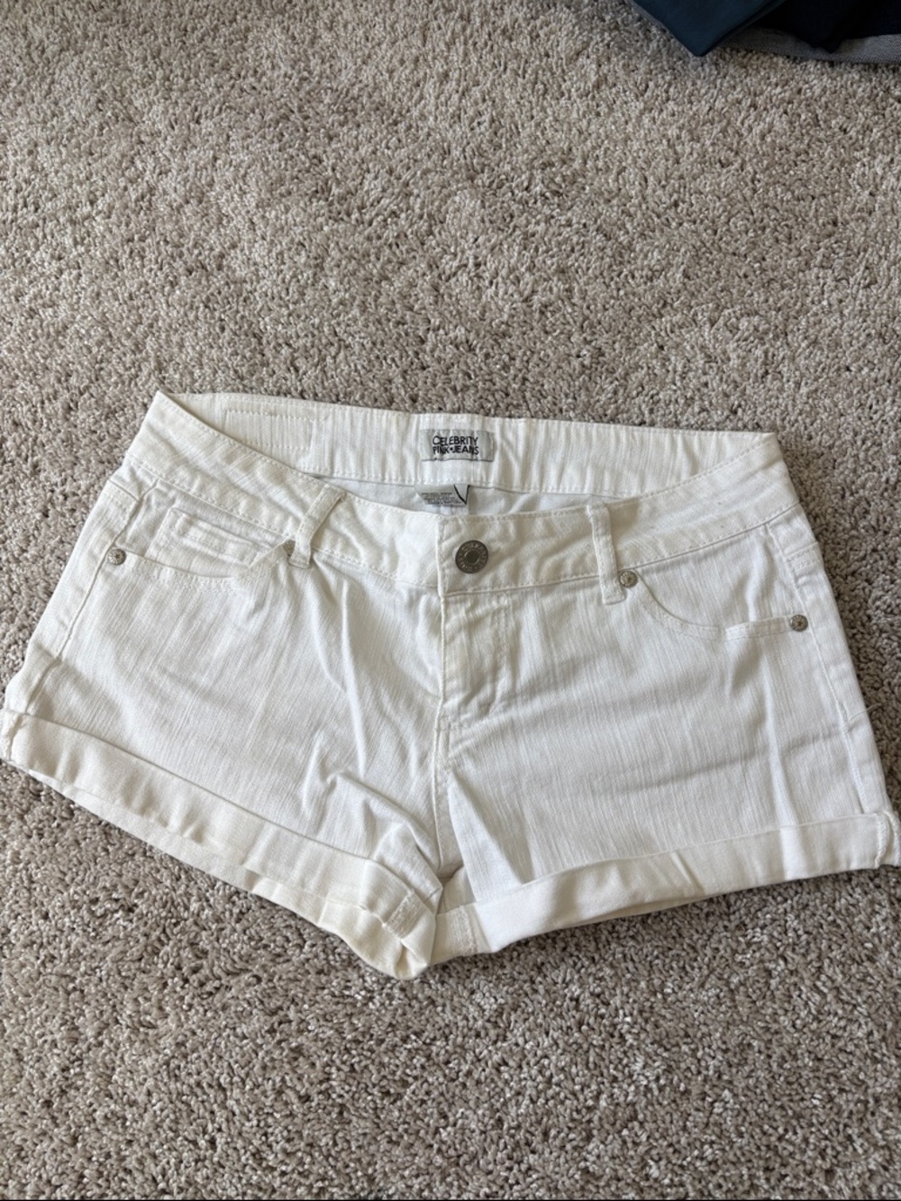 Celebrity Pink White Rolled Hem Denim Shorts